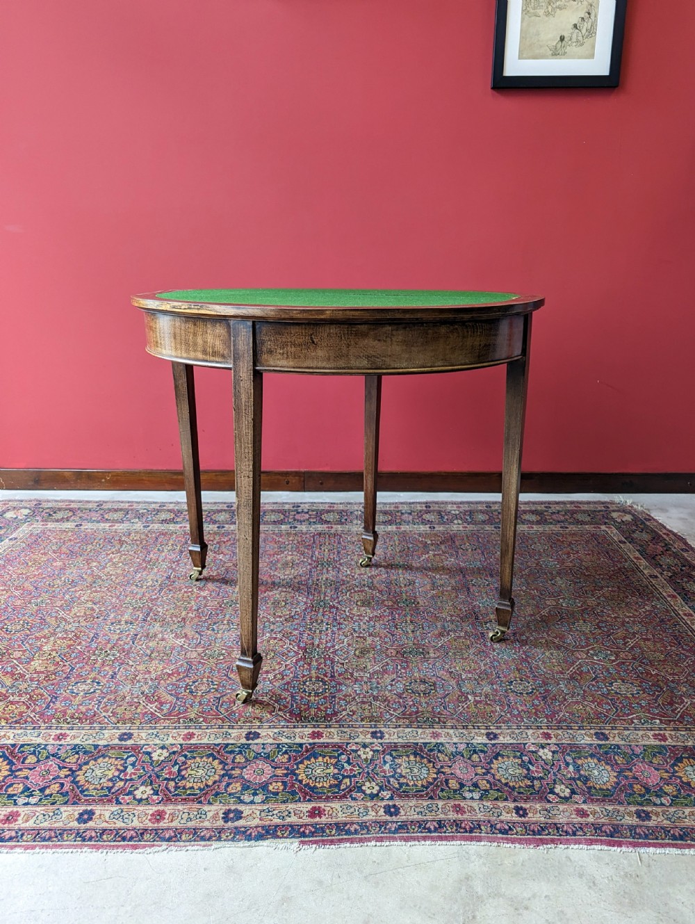 Antique Mahogany Edwardian Demi Lune Fold Over Card Table View VII