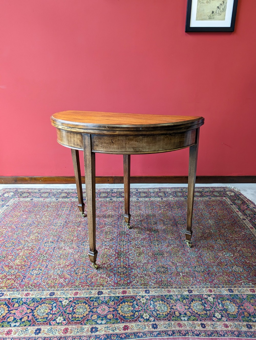 Antique Mahogany Edwardian Demi Lune Fold Over Card Table View VIII