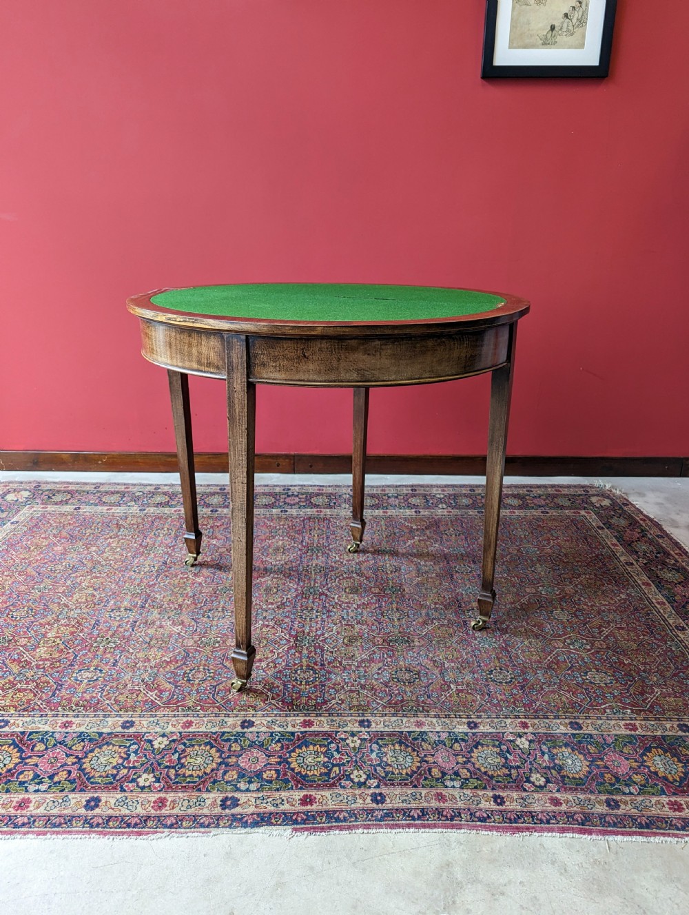 Antique Mahogany Edwardian Demi Lune Fold Over Card Table View IX