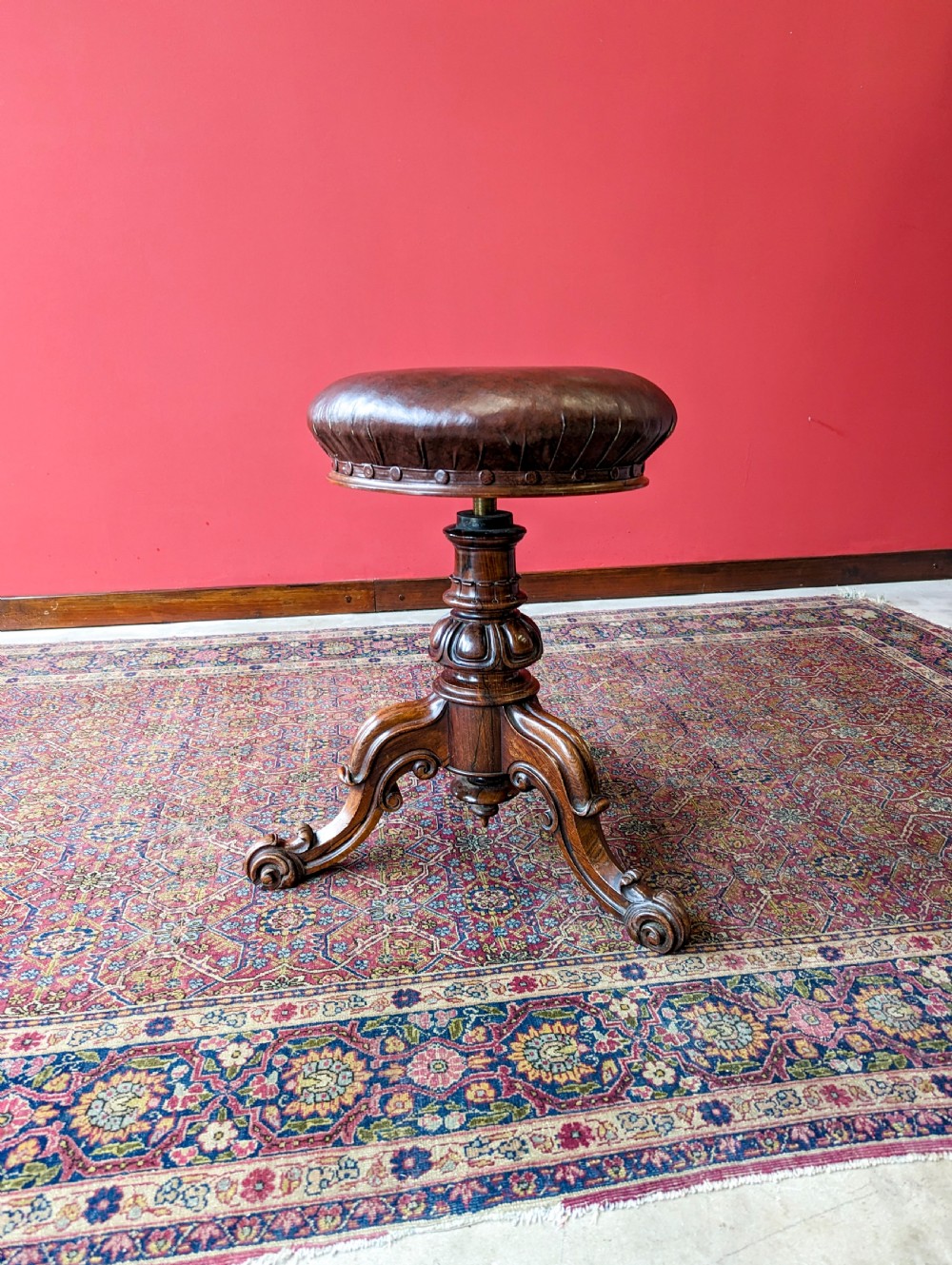Antique Victorian Rosewood Circular Piano Stool by H. Brooks & Co View VII