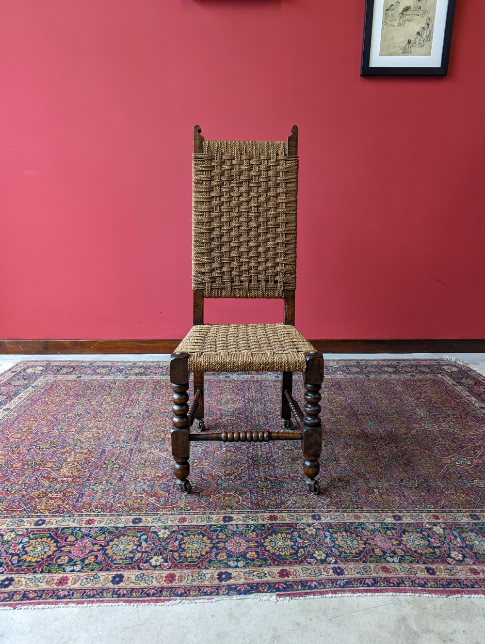 Antique Arts & Crafts Woven Oak Bobbin Side Chair Circa 1900 View II