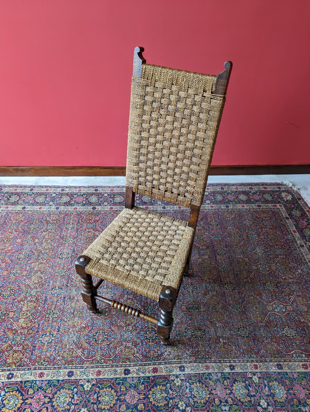 Antique Arts & Crafts Woven Oak Bobbin Side Chair Circa 1900 View IV