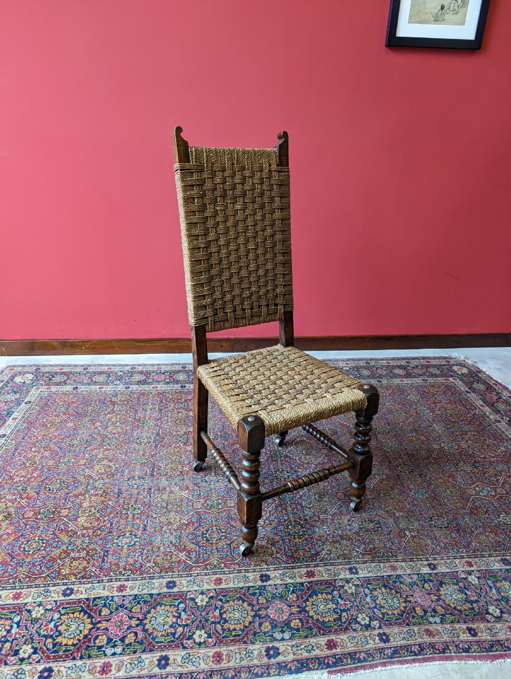 Antique Arts & Crafts Woven Oak Bobbin Side Chair Circa 1900 View V