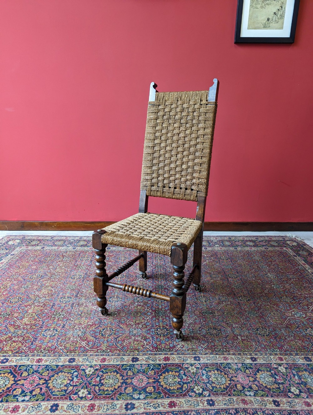 Antique Arts & Crafts Woven Oak Bobbin Side Chair Circa 1900 View VI