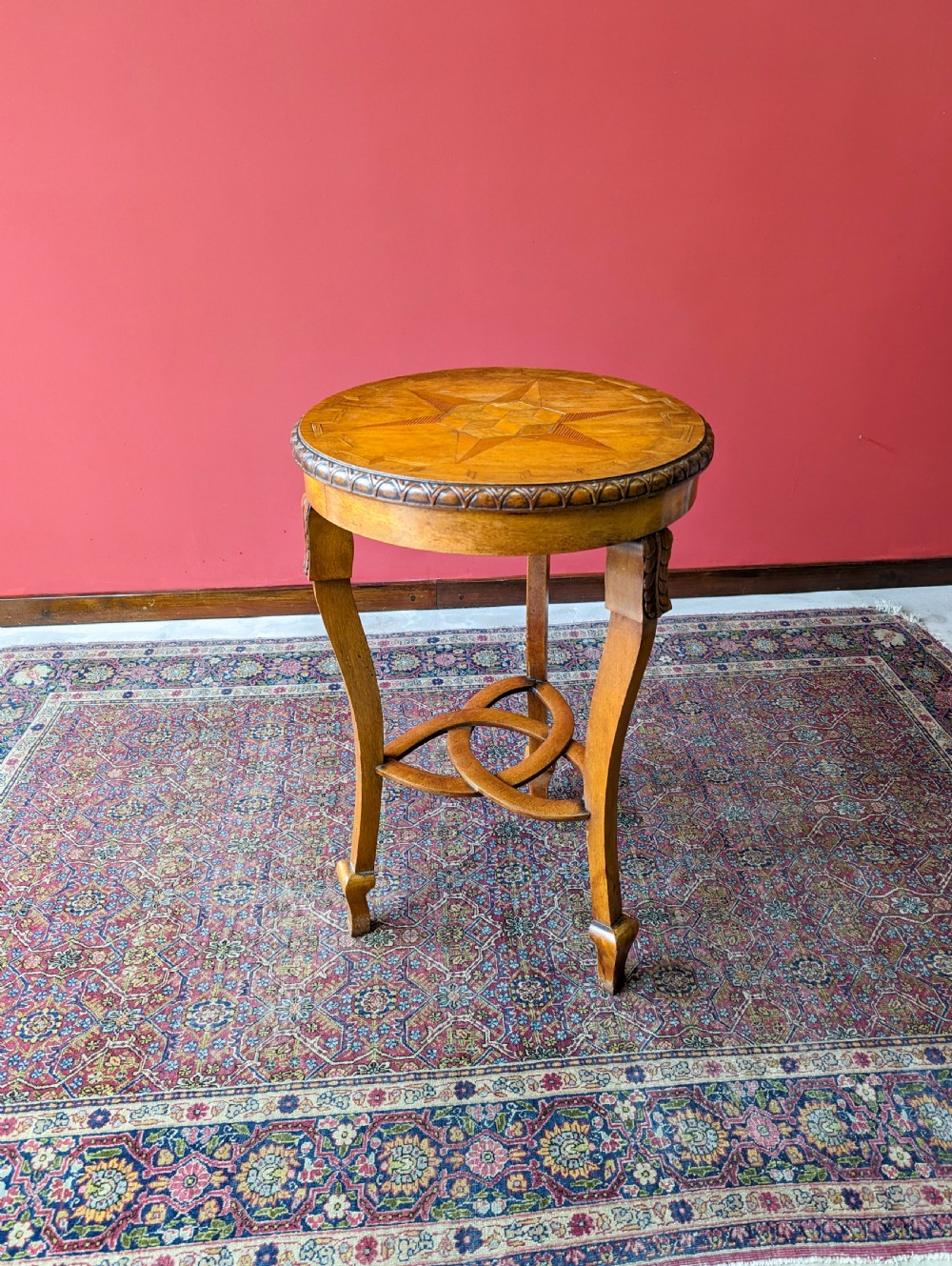 Antique Arts & Crafts Circular Golden Oak Side Table Circa 1900 View II