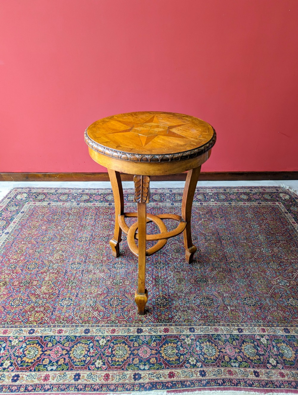 Antique Arts & Crafts Circular Golden Oak Side Table Circa 1900 View III