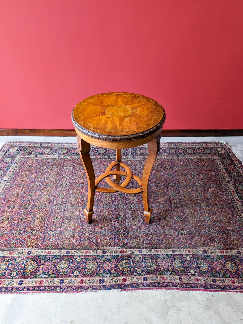 Antique Arts & Crafts Circular Golden Oak Side Table Circa 1900 View VI