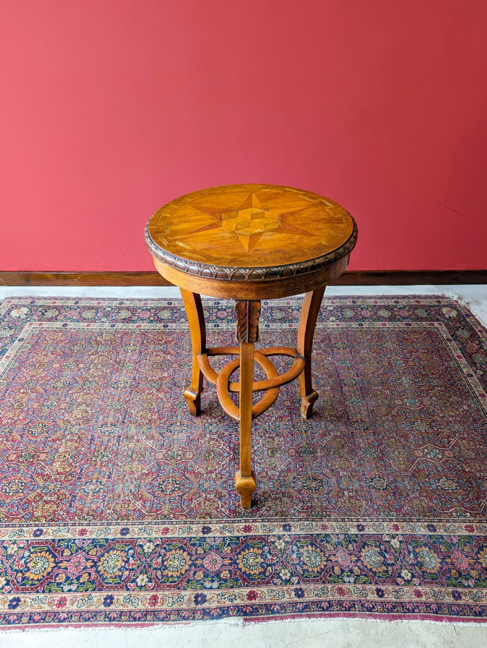 Antique Arts & Crafts Circular Golden Oak Side Table Circa 1900 View VII
