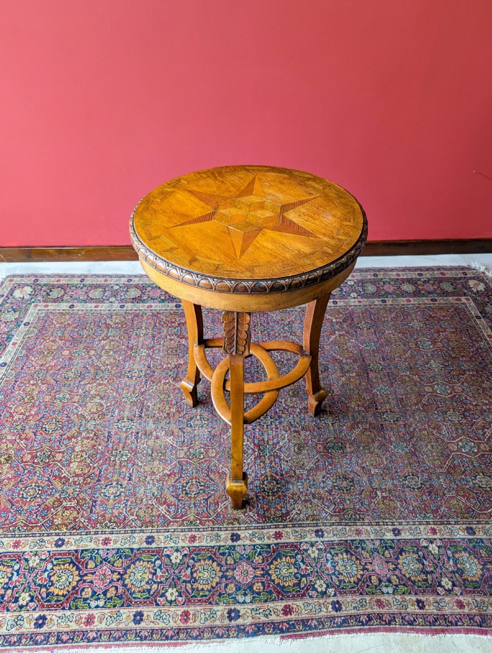 Antique Arts & Crafts Circular Golden Oak Side Table Circa 1900 View VIII