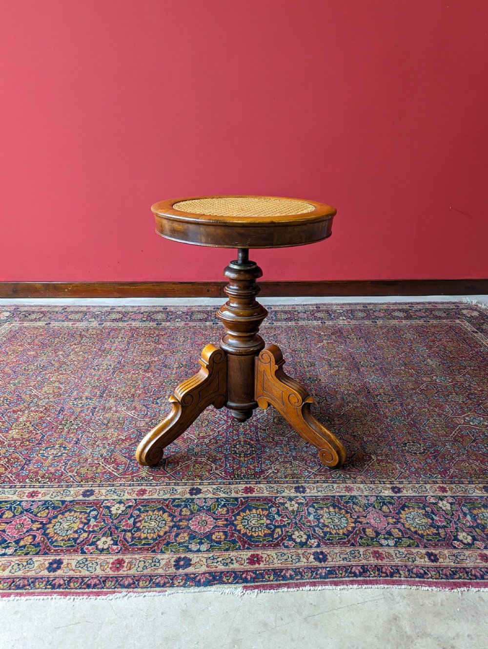 Antique Victorian Walnut Height Adjustable Circular Piano Stool View II