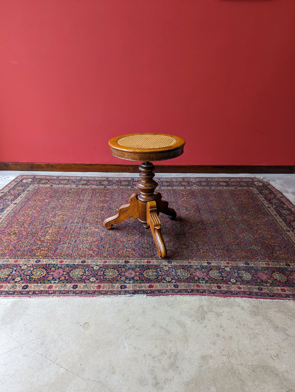Antique Victorian Walnut Height Adjustable Circular Piano Stool View IV