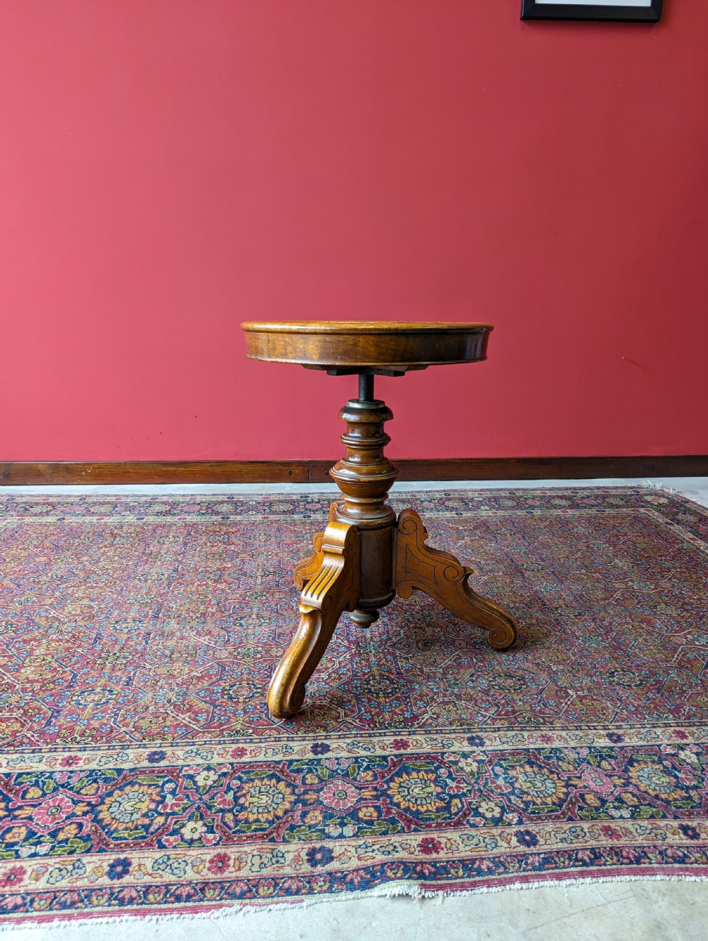 Antique Victorian Walnut Height Adjustable Circular Piano Stool View V