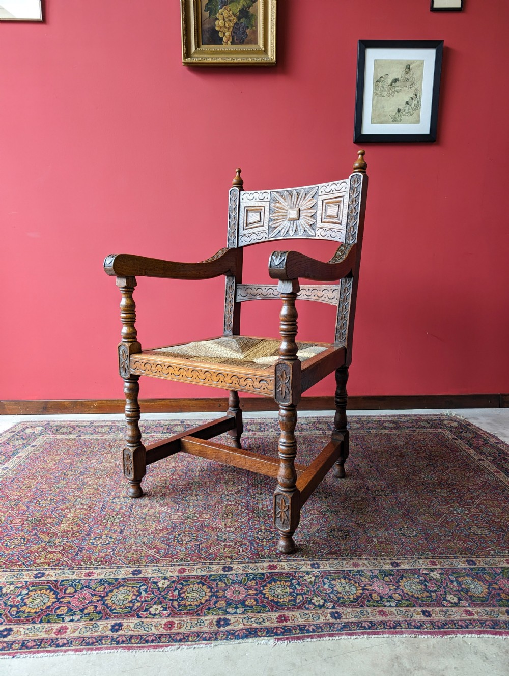 Antique Arts & Crafts Oak Library Chair Circa 1900