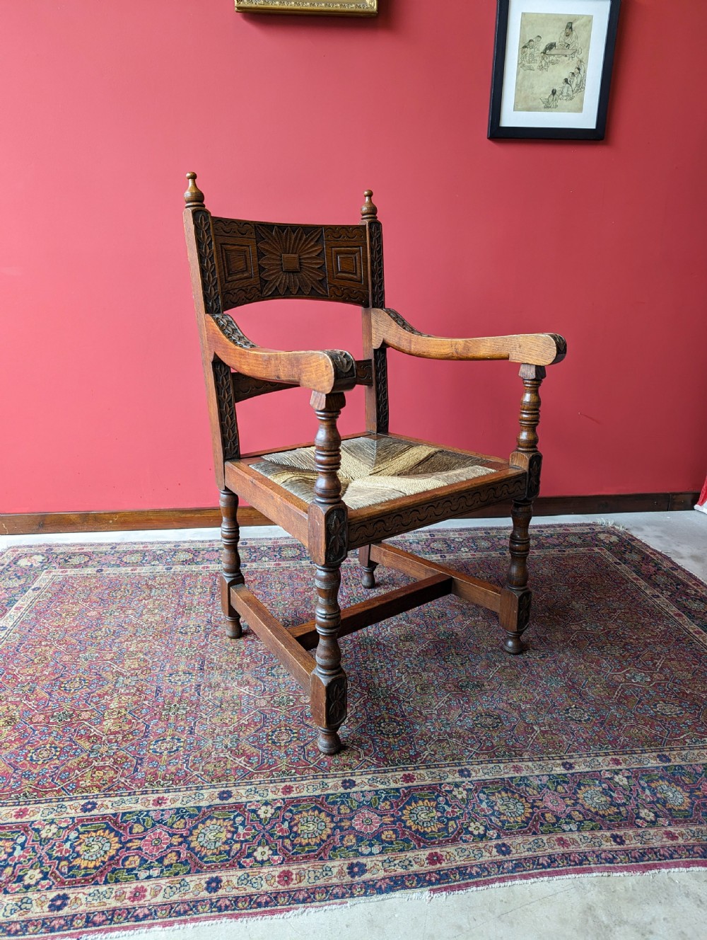 Antique Arts & Crafts Oak Library Chair Circa 1900 View III