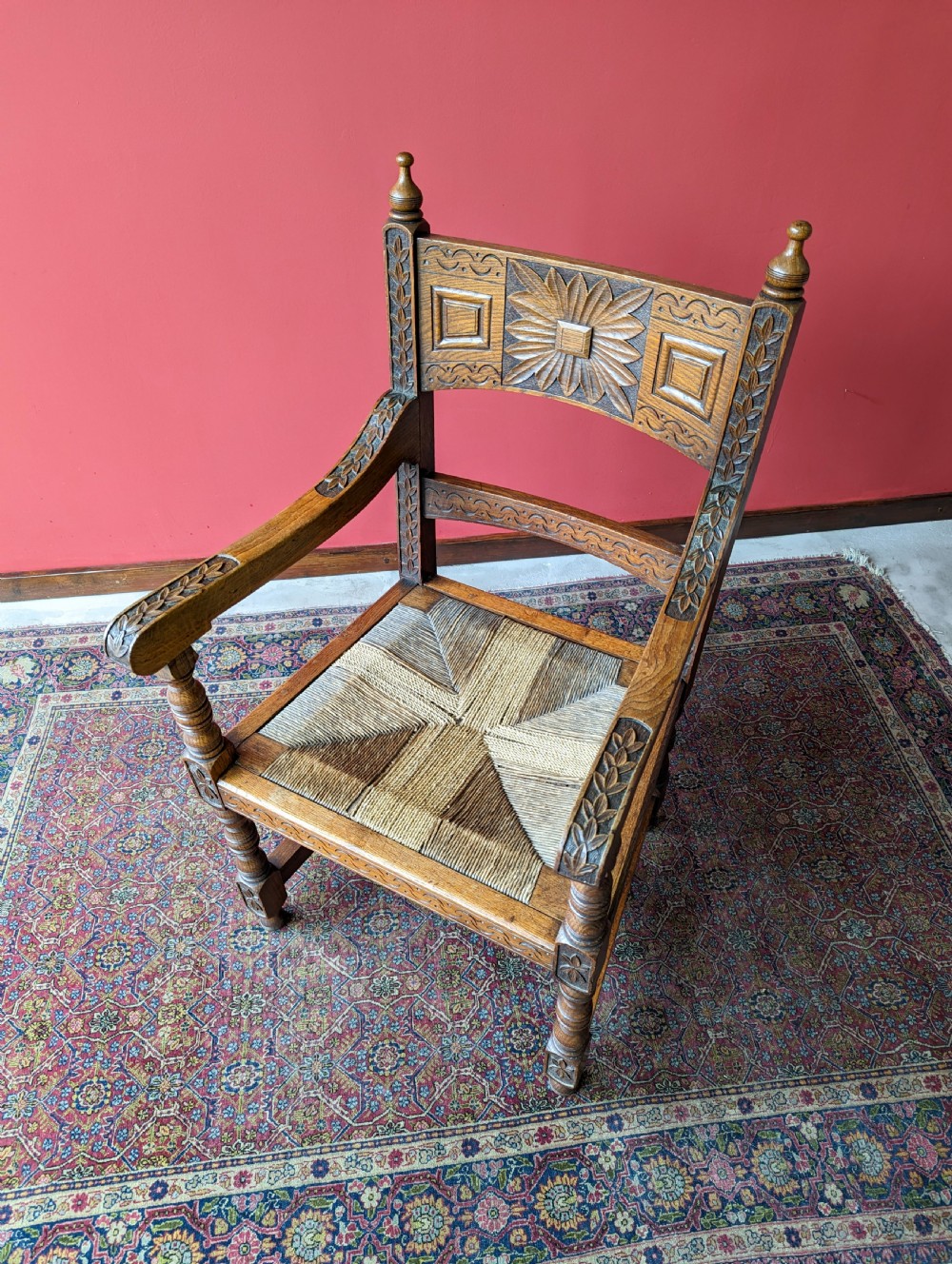 Antique Arts & Crafts Oak Library Chair Circa 1900 View IV