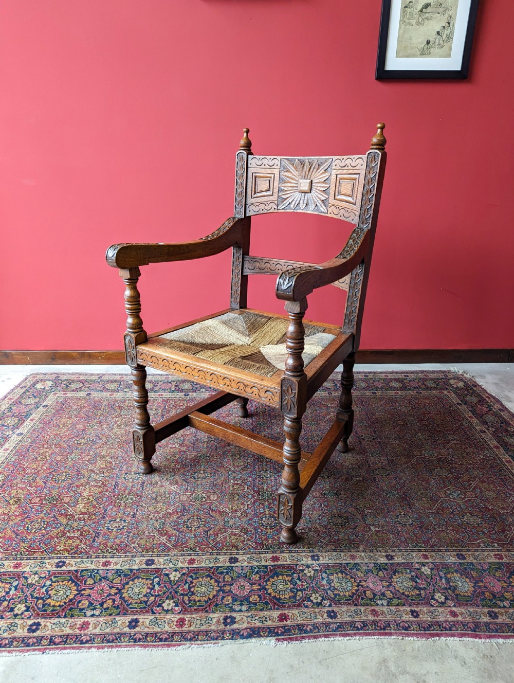 Antique Arts & Crafts Oak Library Chair Circa 1900 View V
