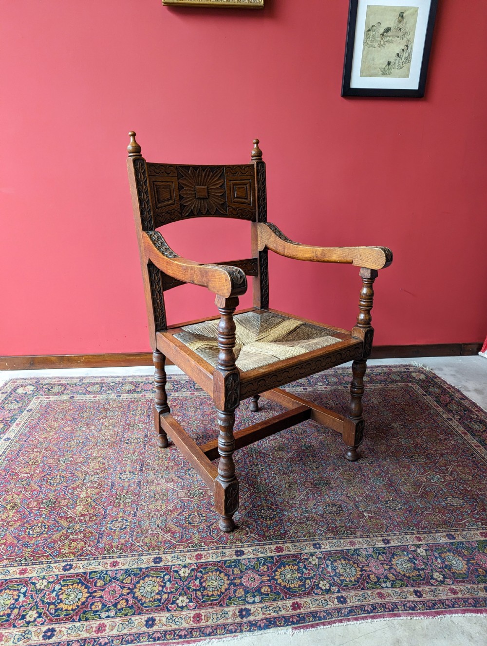 Antique Arts & Crafts Oak Library Chair Circa 1900 View VII