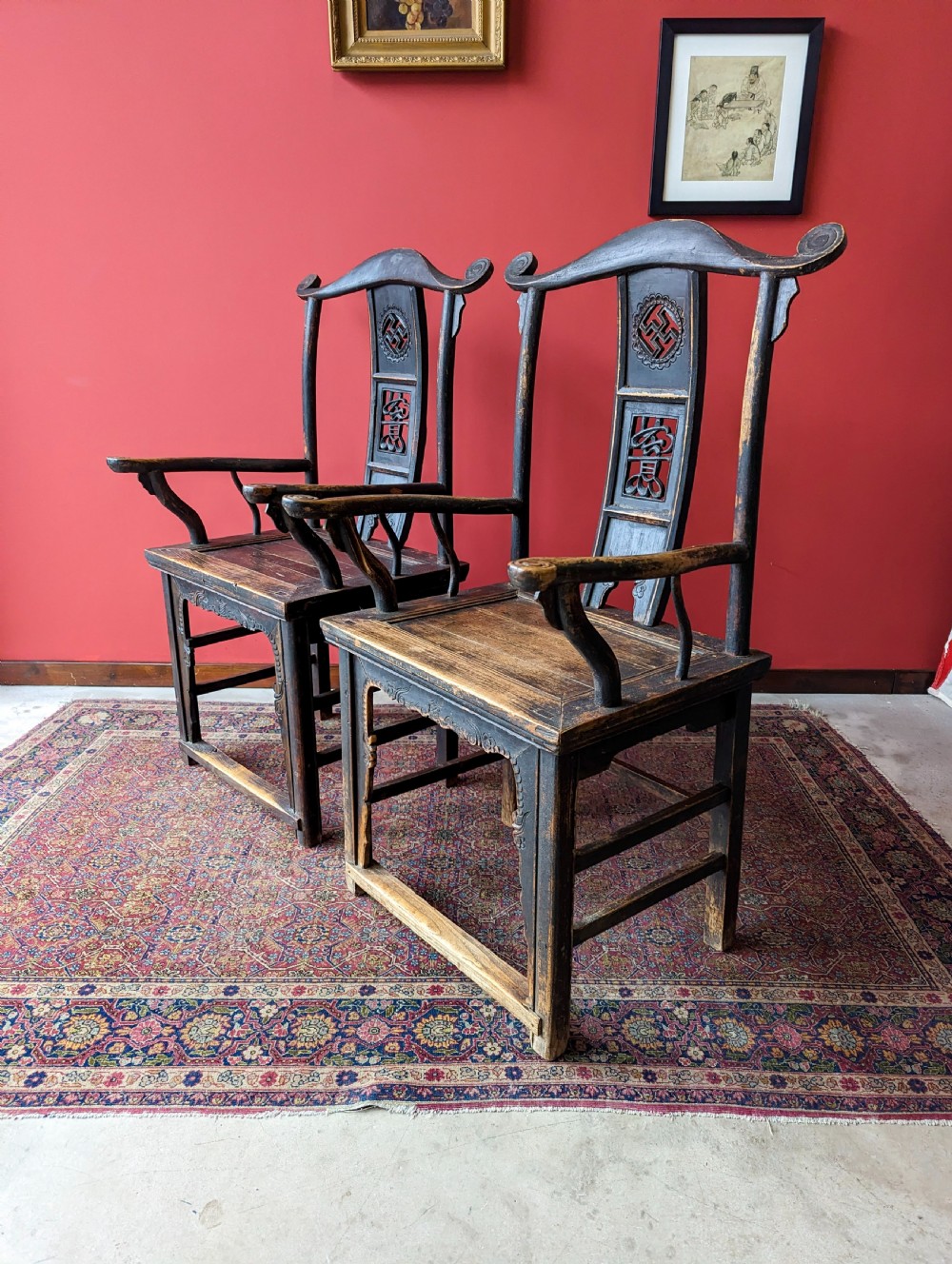 Antique Qing Dynasty Elm Horseshoe-Back Armchairs c.1890 View II