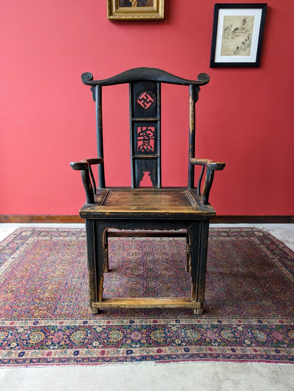 Antique Qing Dynasty Elm Horseshoe-Back Armchairs c.1890 View IV