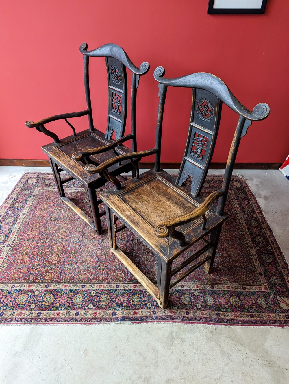 Antique Qing Dynasty Elm Horseshoe-Back Armchairs c.1890 View V