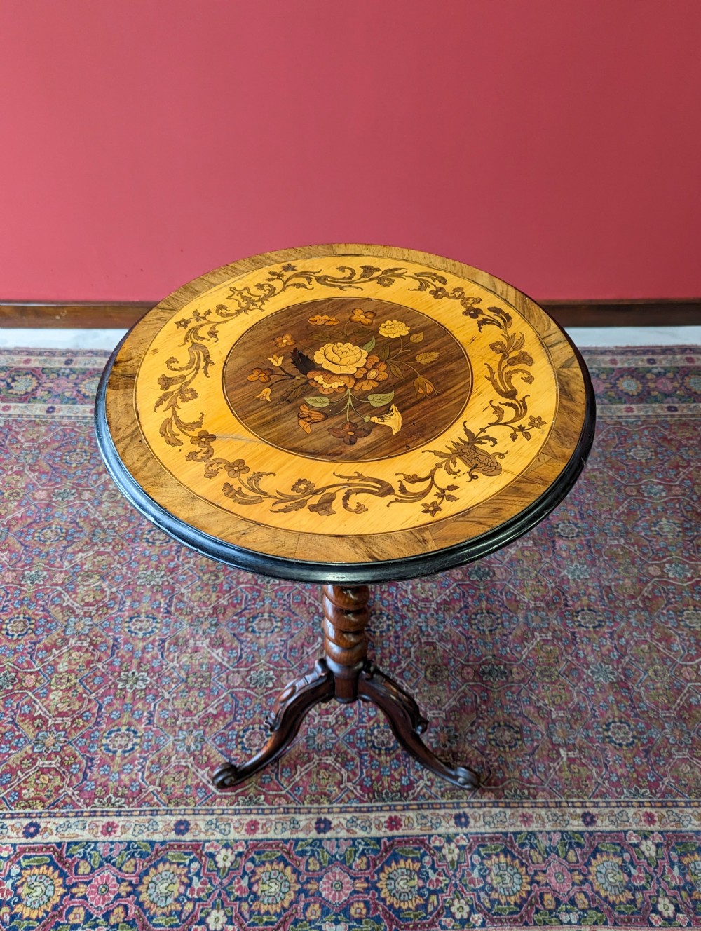 Antique 19th Century Marquetry Inlaid Rosewood Wine Table View II
