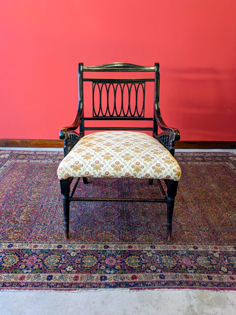 Antique 19th Century Ebonised Mahogany Aesthetic Movement Armchair View II