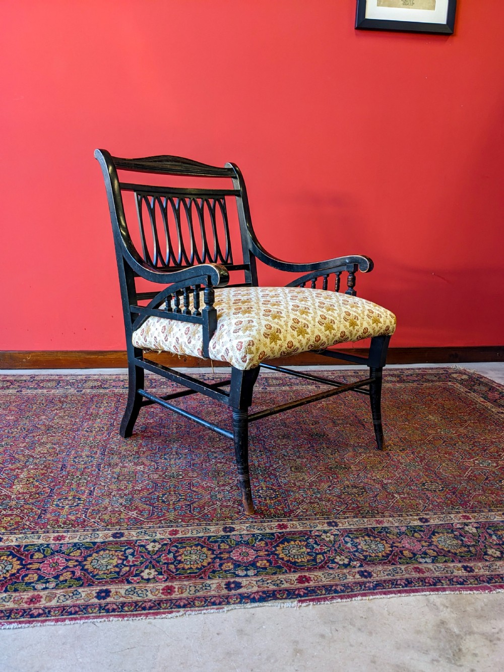 Antique 19th Century Ebonised Mahogany Aesthetic Movement Armchair View III
