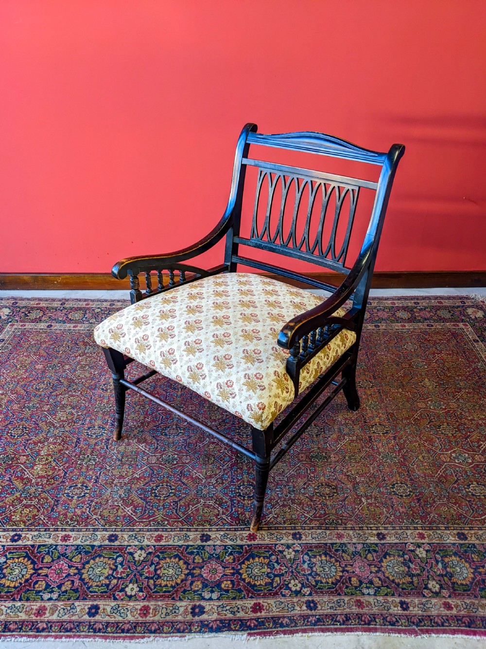 Antique 19th Century Ebonised Mahogany Aesthetic Movement Armchair View IV
