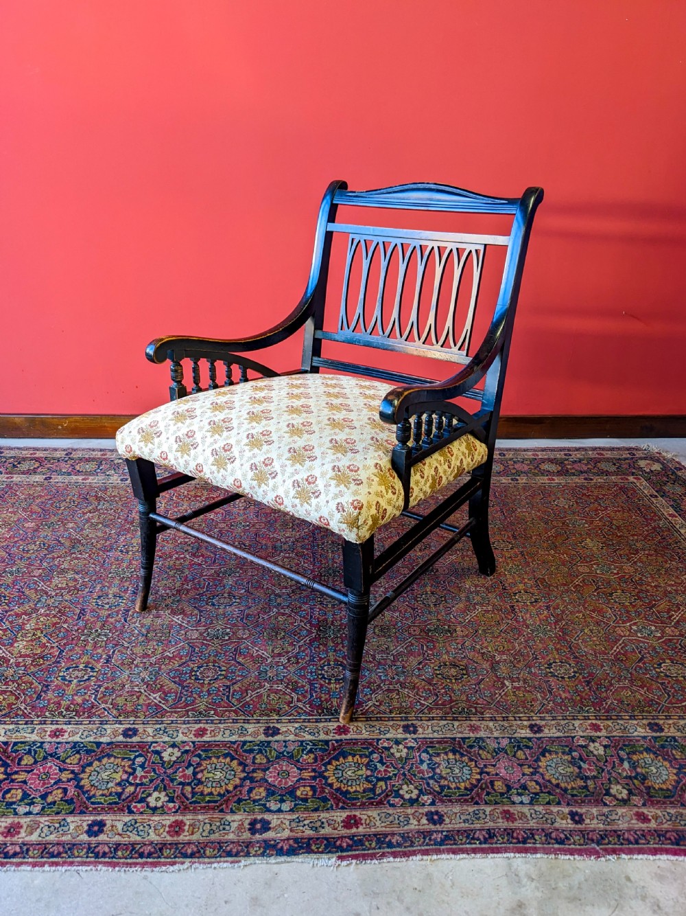 Antique 19th Century Ebonised Mahogany Aesthetic Movement Armchair View VI