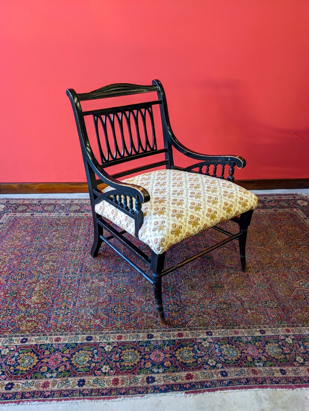 Antique 19th Century Ebonised Mahogany Aesthetic Movement Armchair View VII