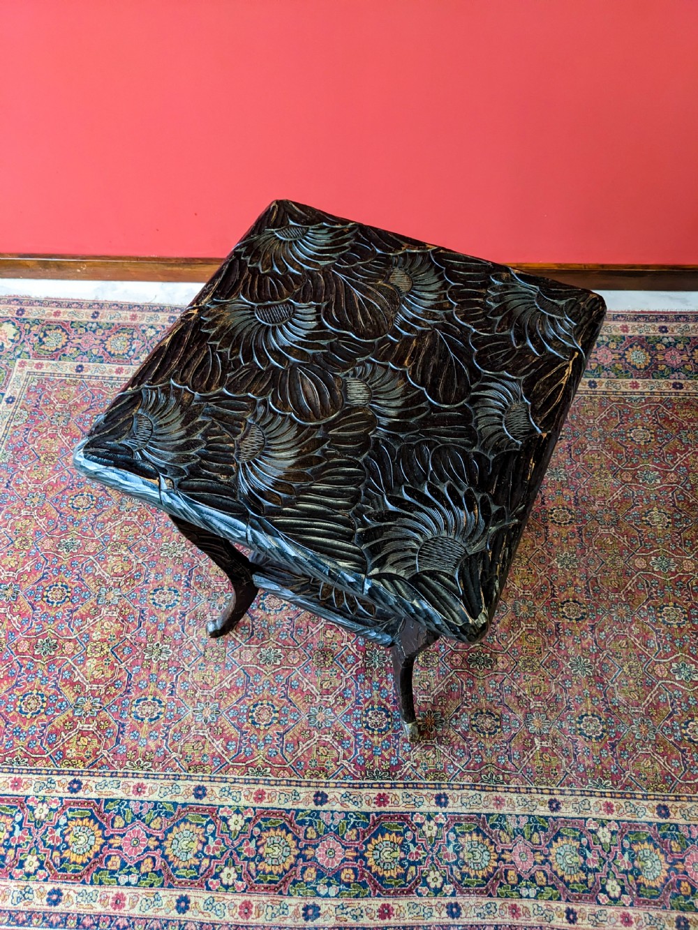 Antique Japanese Style Floral Carved Aesthetic Side Table By Liberty & Co View IV