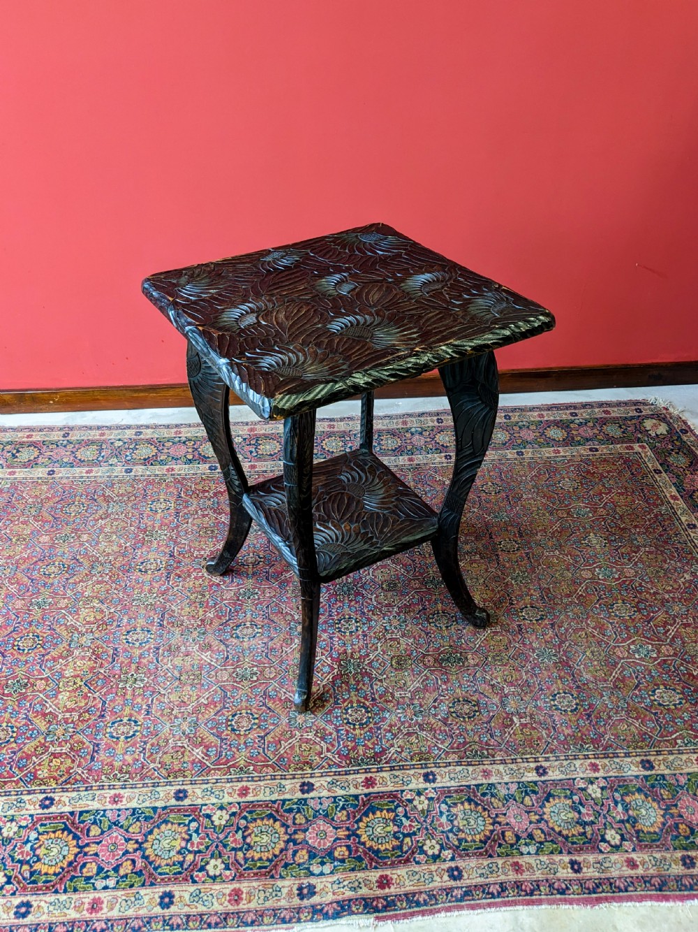 Antique Japanese Style Floral Carved Aesthetic Side Table By Liberty & Co View V