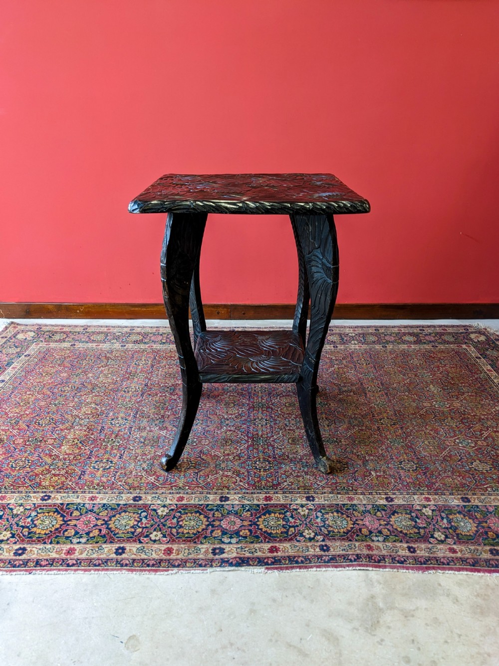 Antique Japanese Style Floral Carved Aesthetic Side Table By Liberty & Co View VI