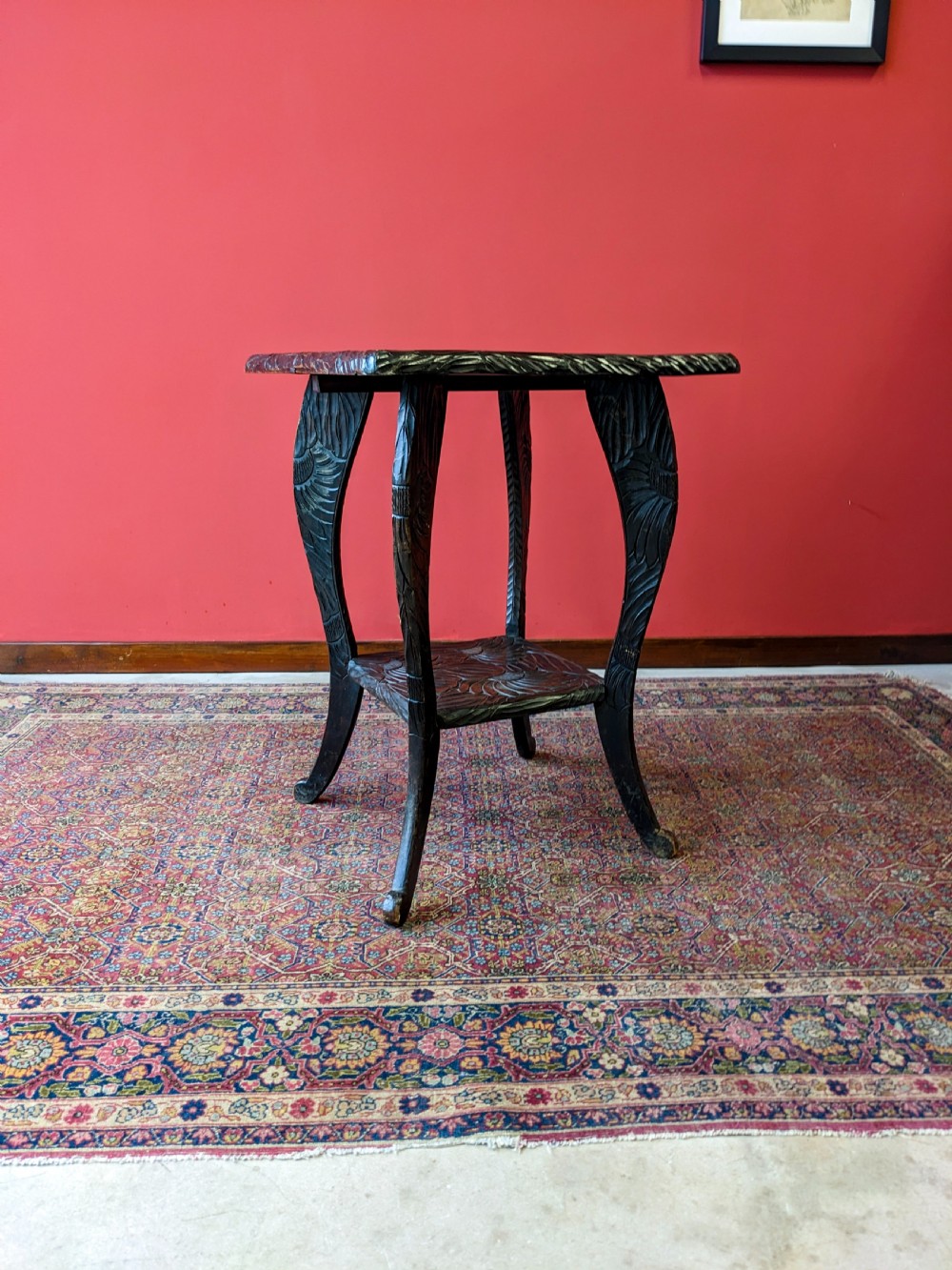 Antique Japanese Style Floral Carved Aesthetic Side Table By Liberty & Co View VIII