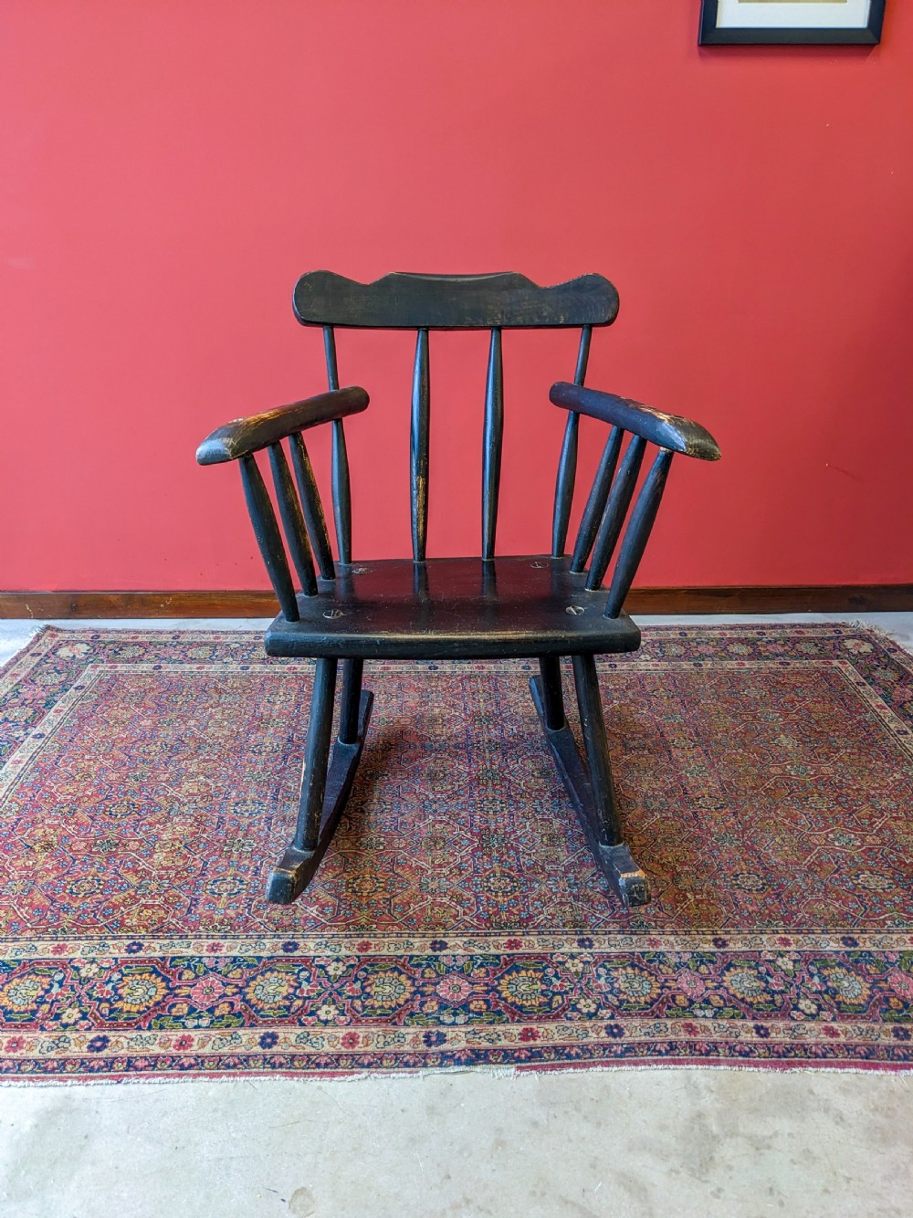 Antique Early 20th Century Ebonised Stickback Rocking Chair View II