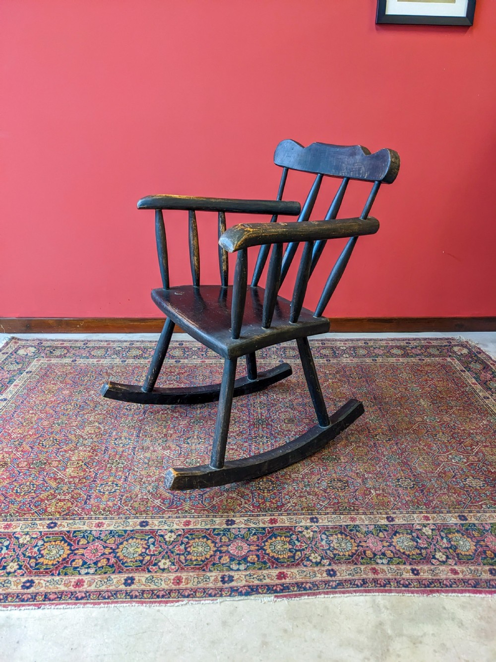 Antique Early 20th Century Ebonised Stickback Rocking Chair View III