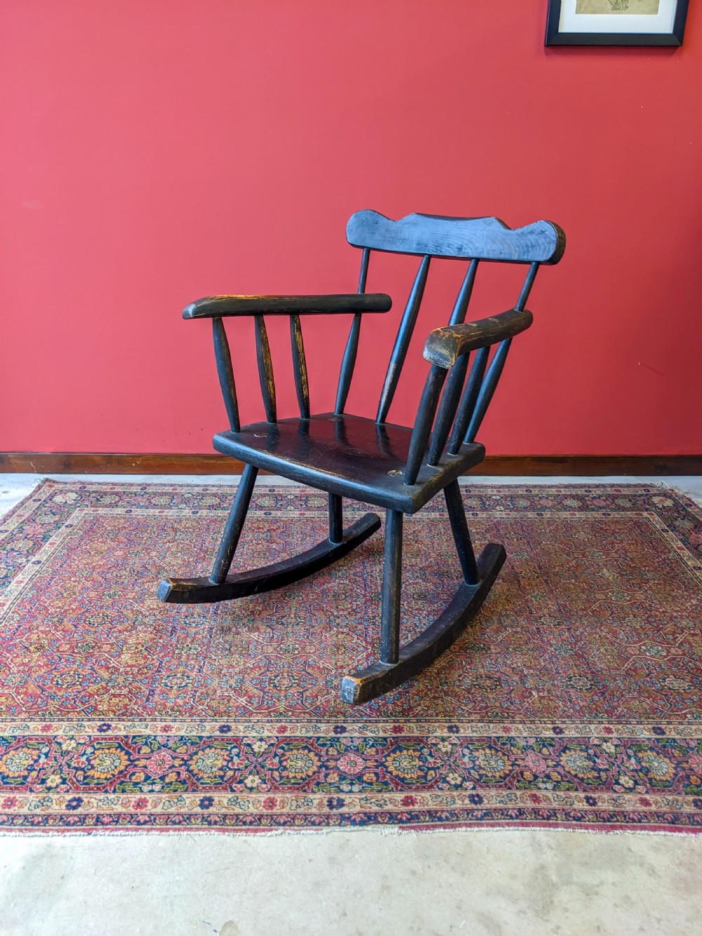 Antique Early 20th Century Ebonised Stickback Rocking Chair View V