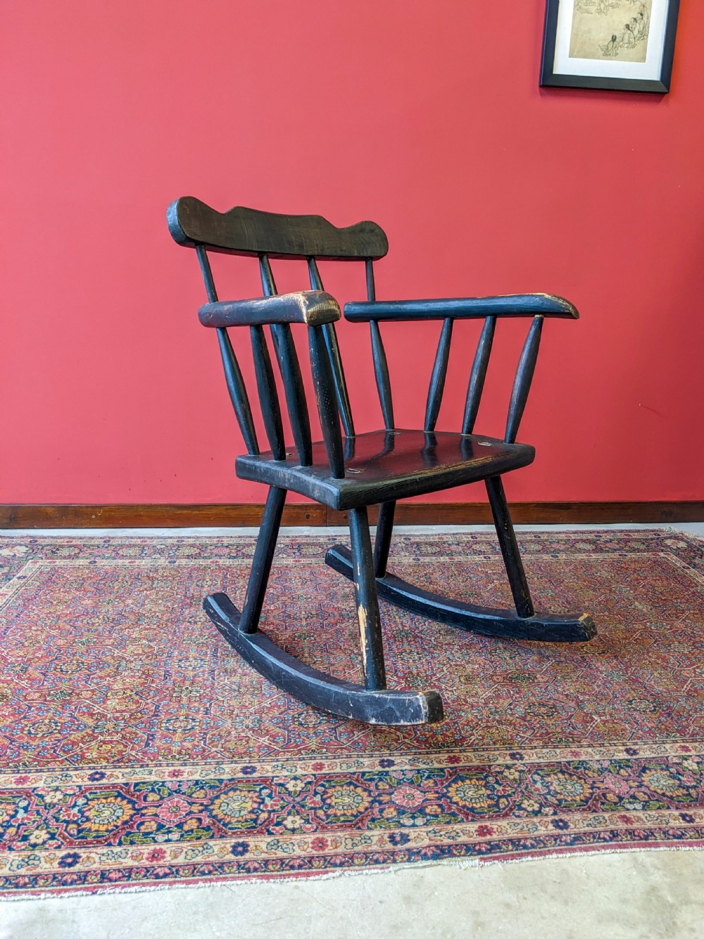 Antique Early 20th Century Ebonised Stickback Rocking Chair View VI