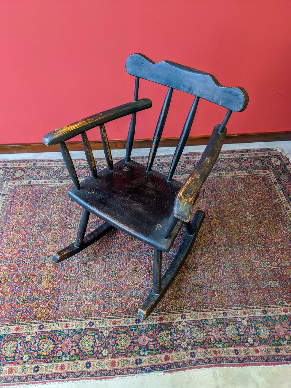 Antique Early 20th Century Ebonised Stickback Rocking Chair View VII