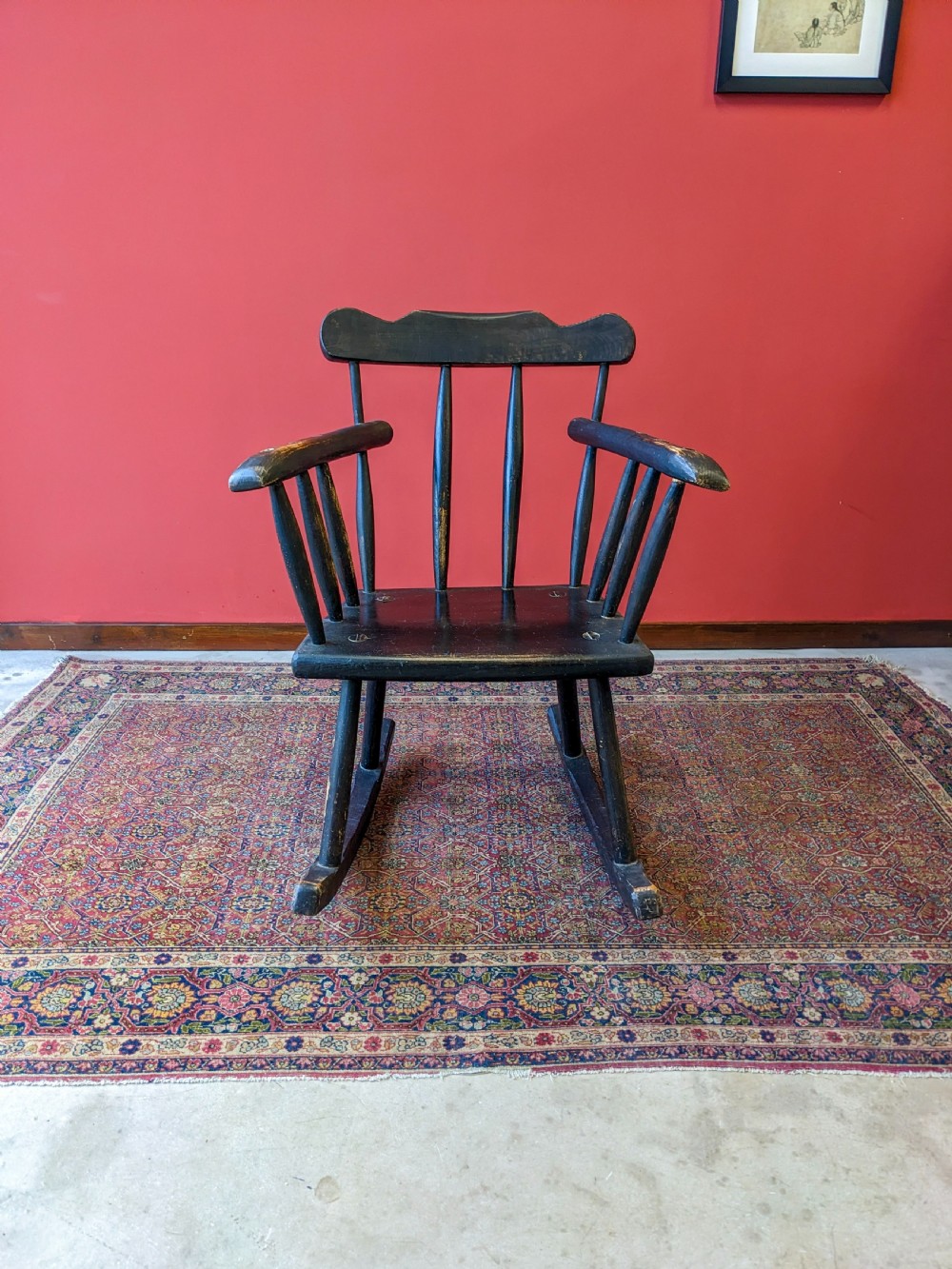 Antique Early 20th Century Ebonised Stickback Rocking Chair View VIII