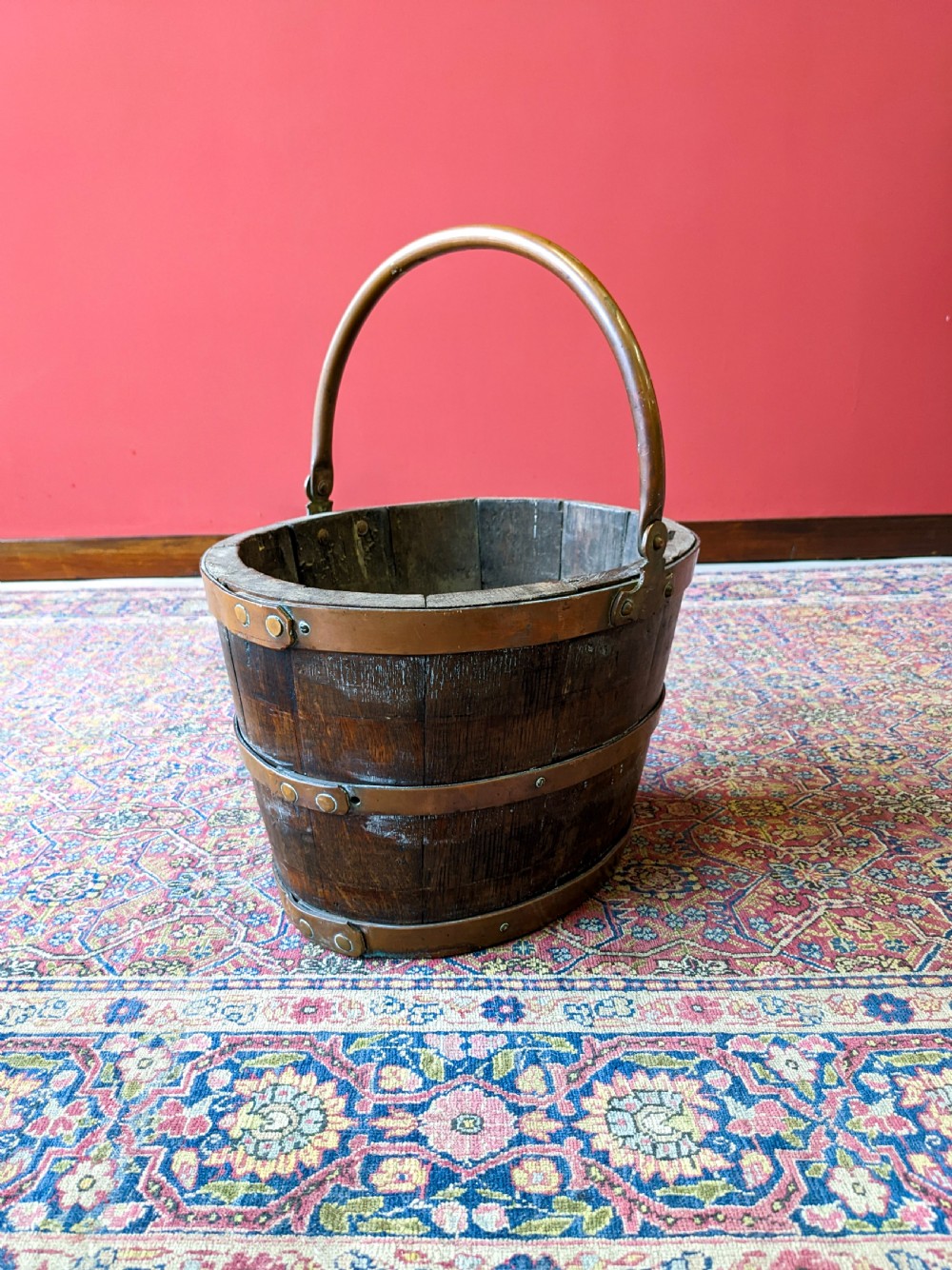 Antique Georgian Copper Bound Peat Bucket