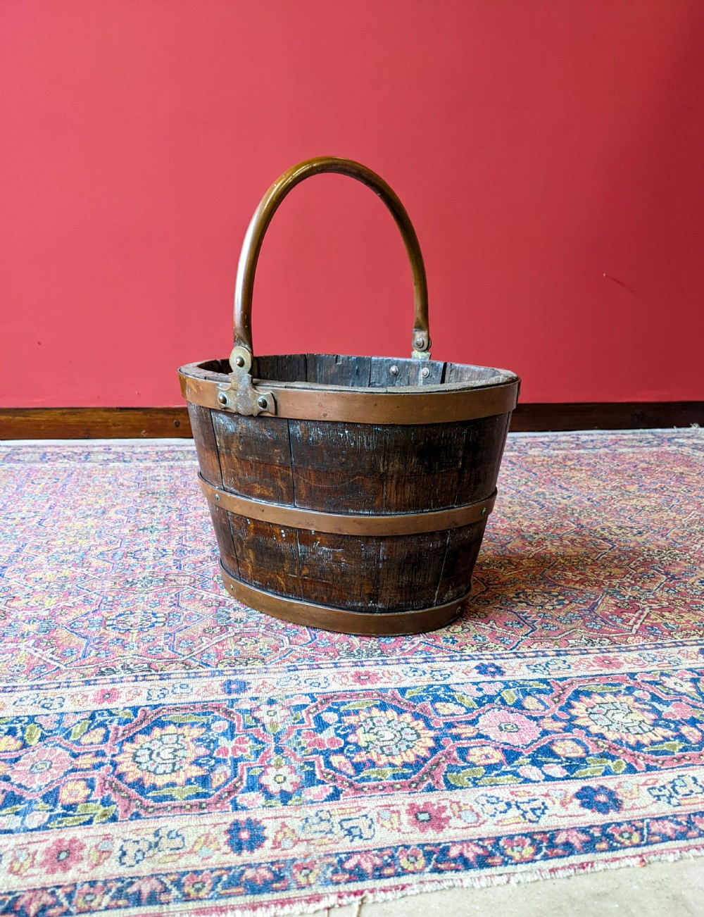 Antique Georgian Copper Bound Peat Bucket View II