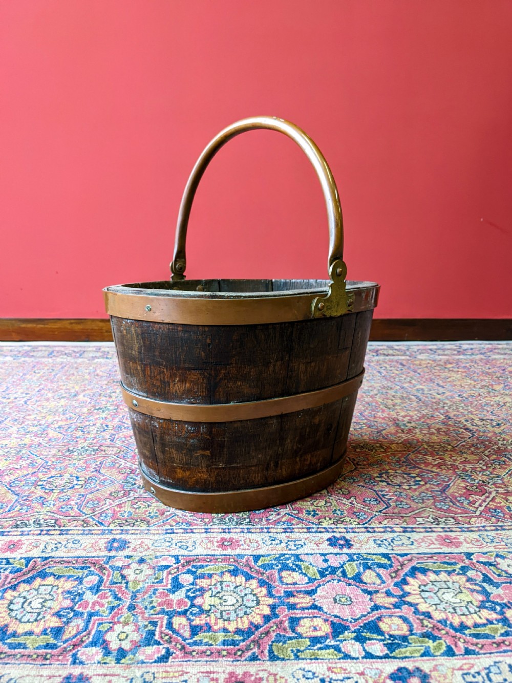 Antique Georgian Copper Bound Peat Bucket View IV
