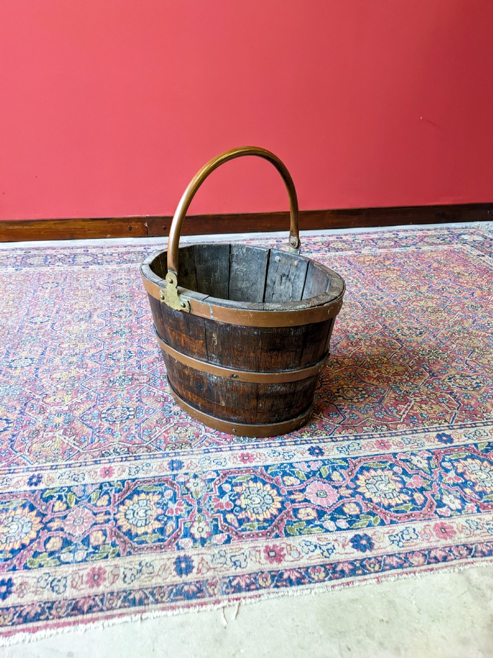 Antique Georgian Copper Bound Peat Bucket View V