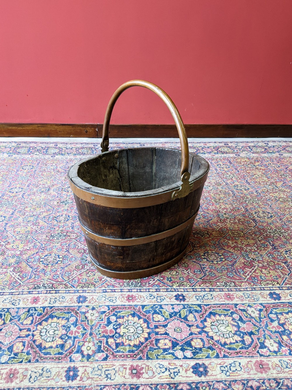 Antique Georgian Copper Bound Peat Bucket View VI