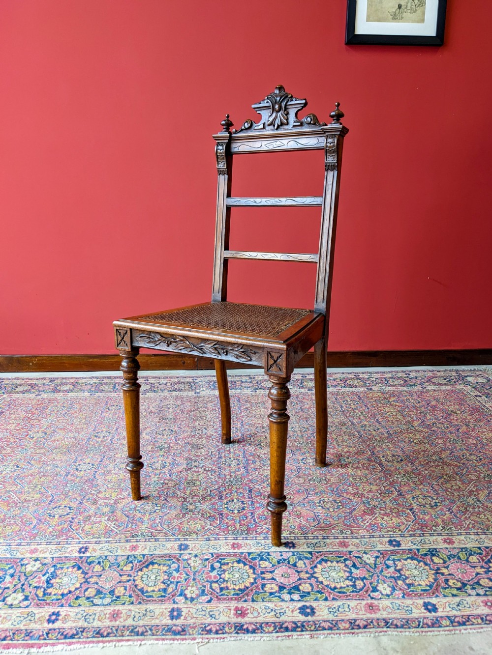 Antique Victorian Carved Mahogany Cane Seat Side Chair