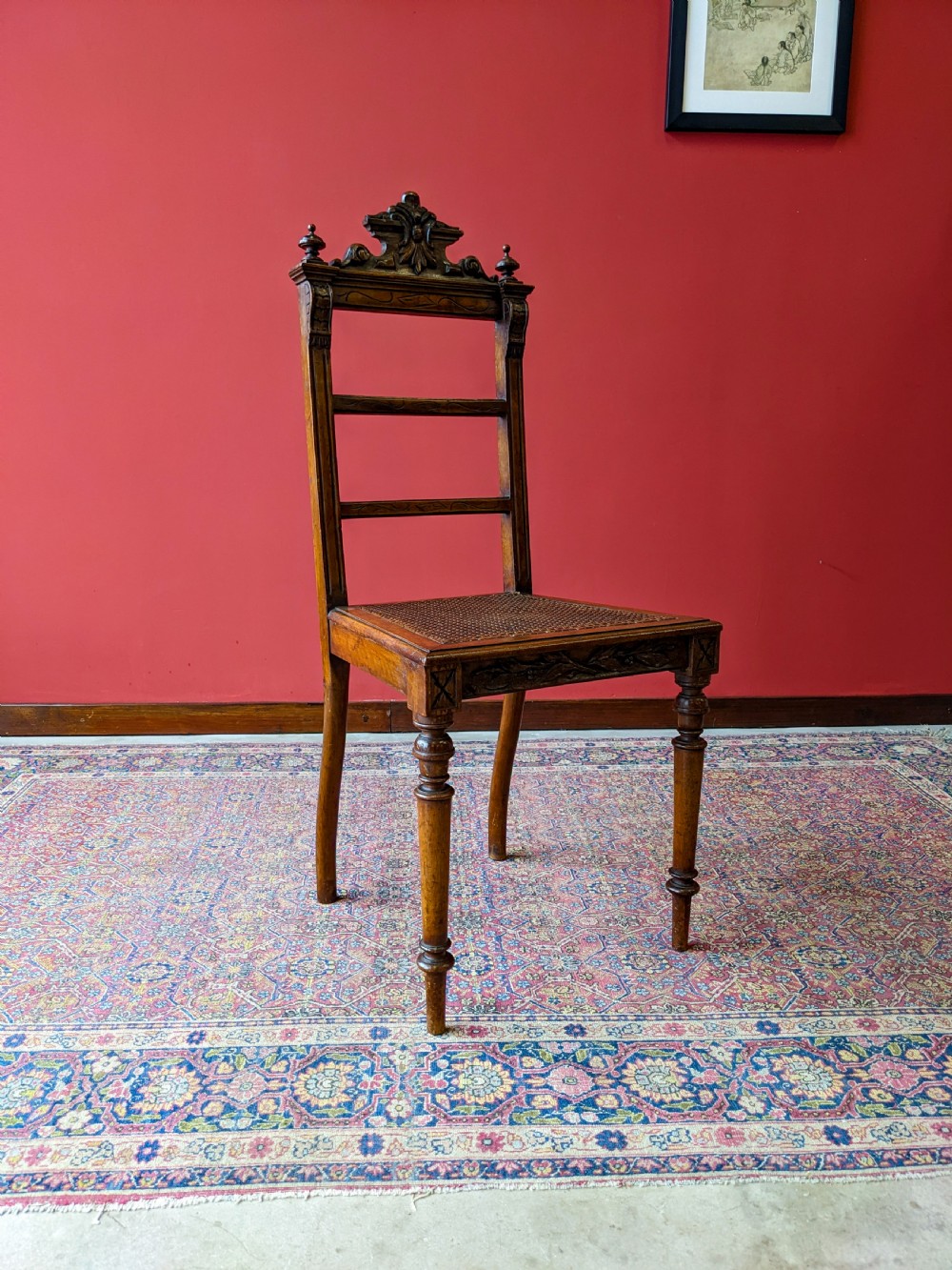 Antique Victorian Carved Mahogany Cane Seat Side Chair View IV