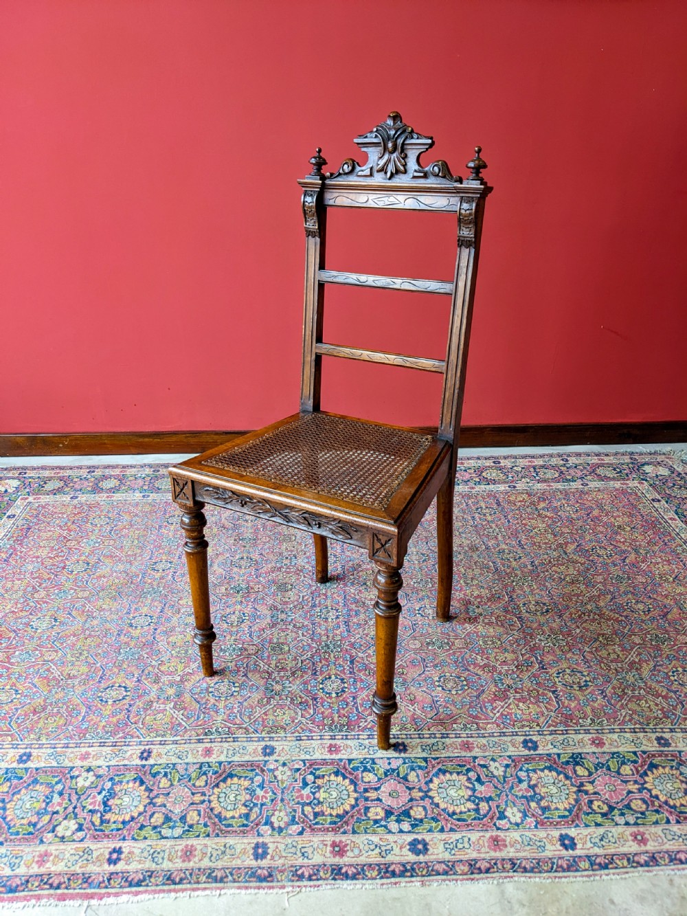 Antique Victorian Carved Mahogany Cane Seat Side Chair View V