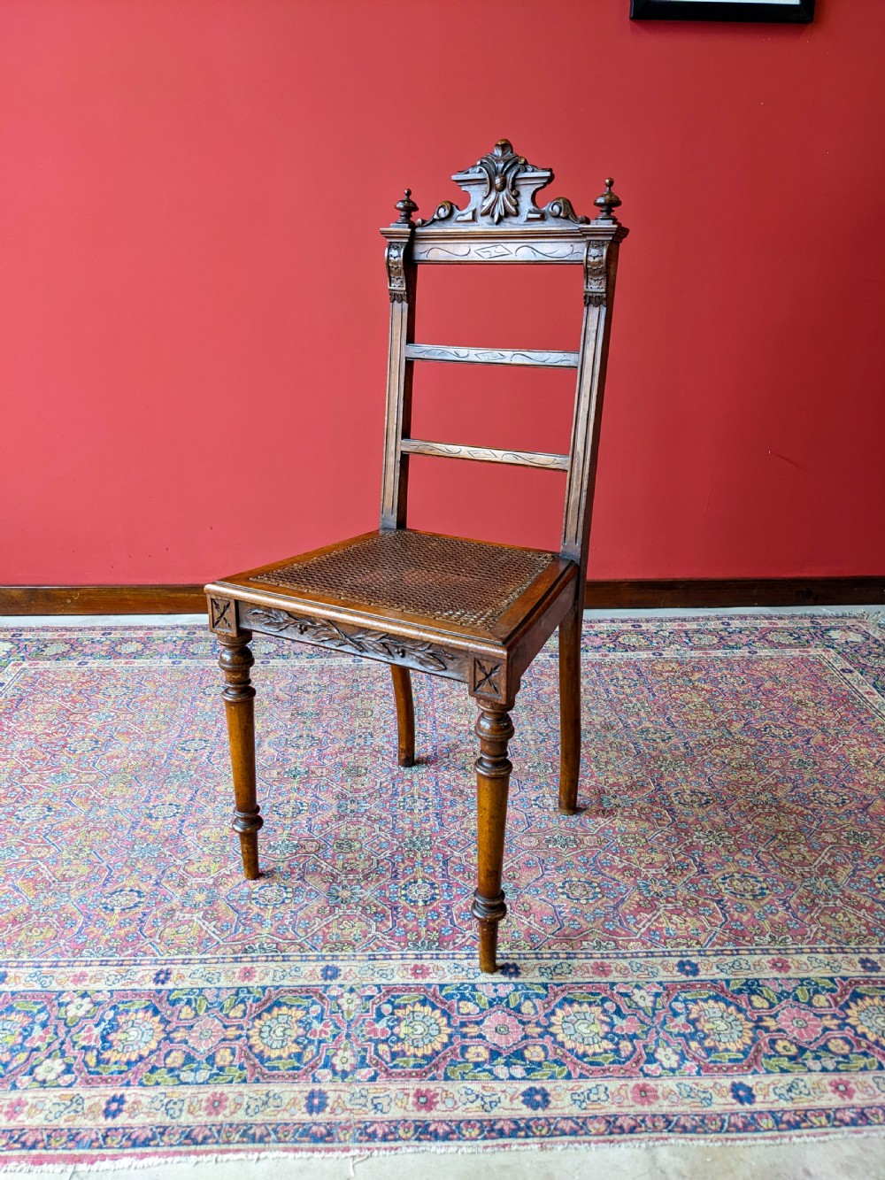 Antique Victorian Carved Mahogany Cane Seat Side Chair View VII
