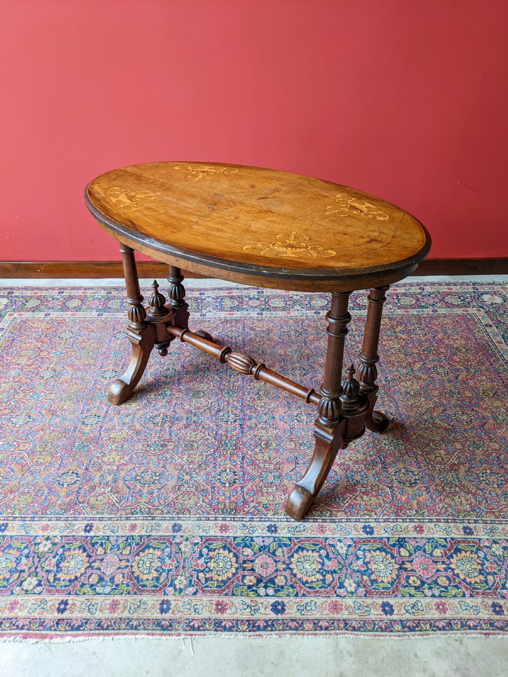 Antique Victorian Inlaid Oval Walnut Occasional Table
